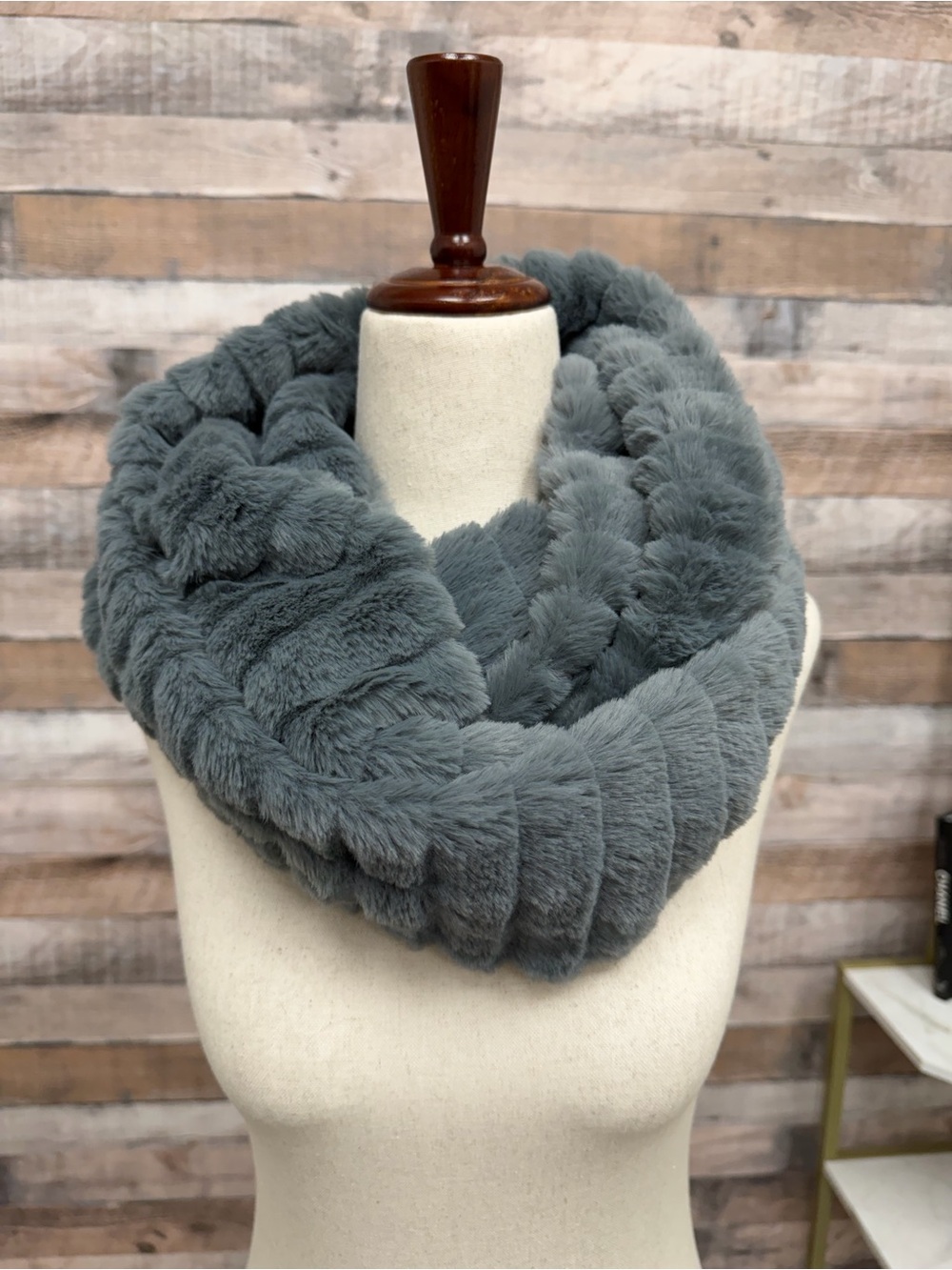 Top it Off Gray fuzzy wrap scarf OS